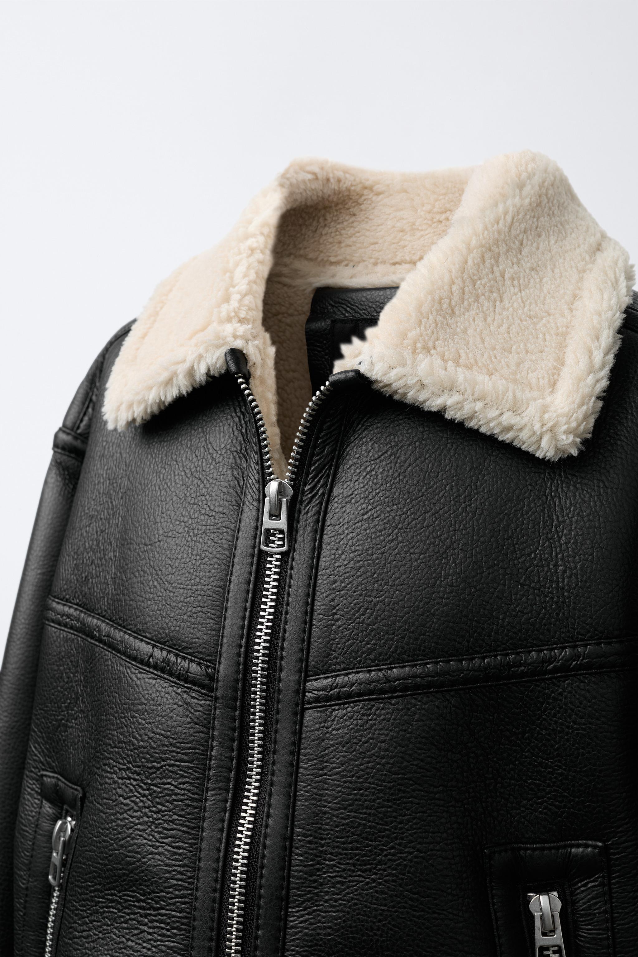 DOUBLE FACED FAUX LEATHER SHEARLING JACKET